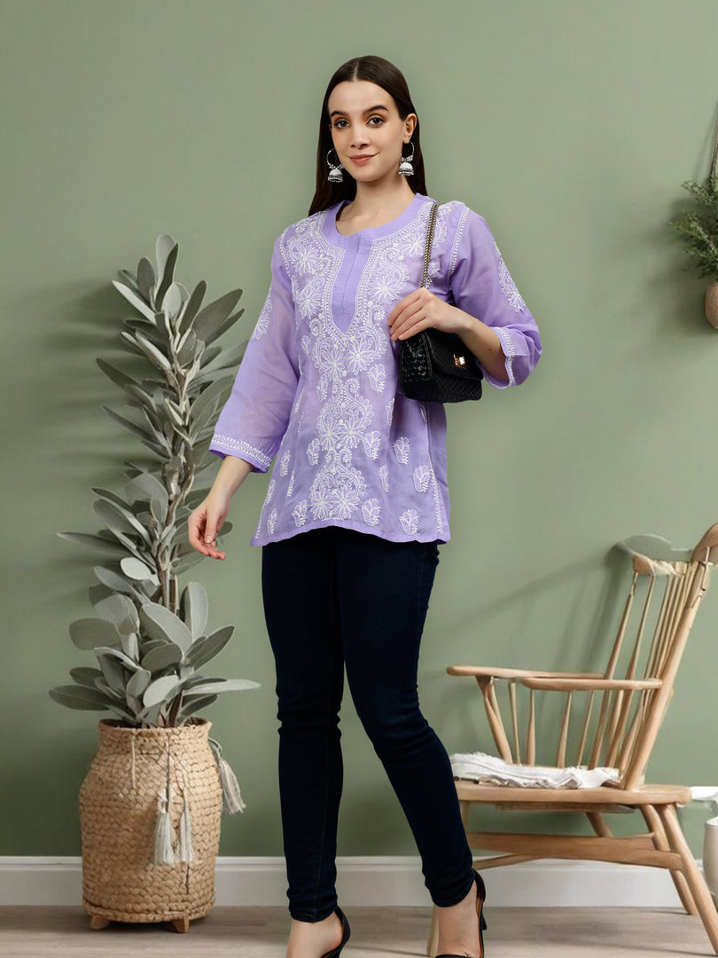 Seva Chikan Hand Embroidered Terivoil Cotton Lucknowi Chikankari Top