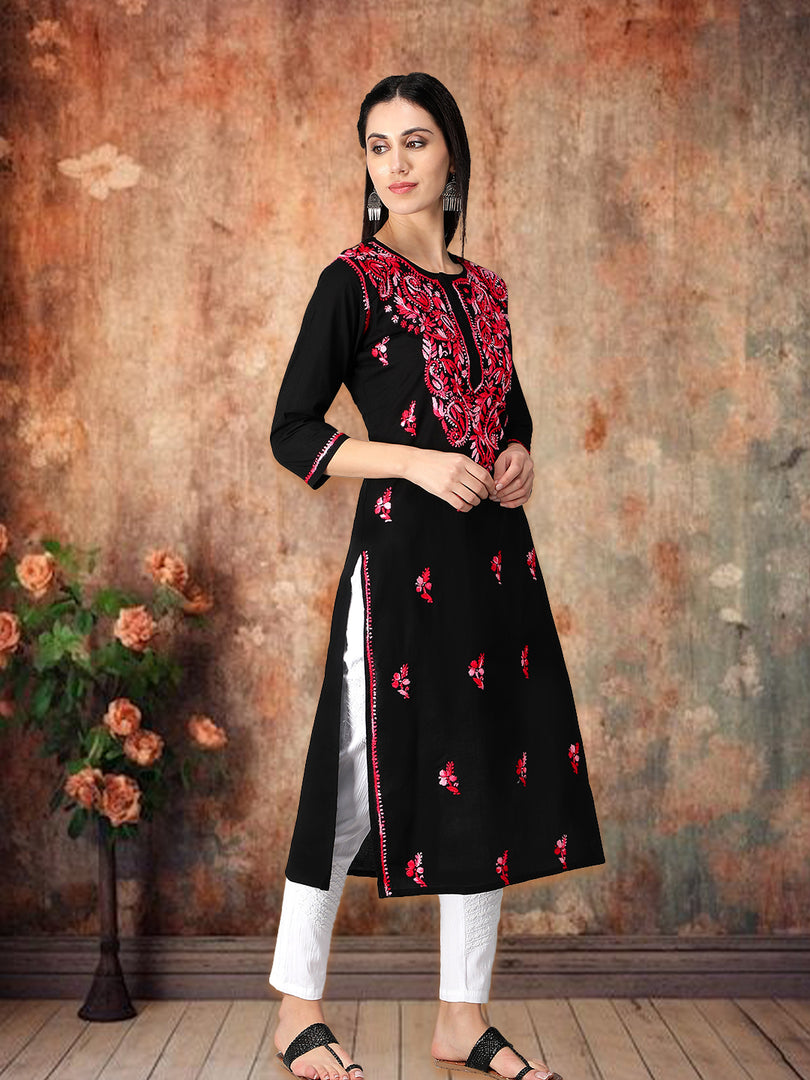Seva Chikan Hand Embroidered Black Cotton Lucknowi Chikankari Kurta