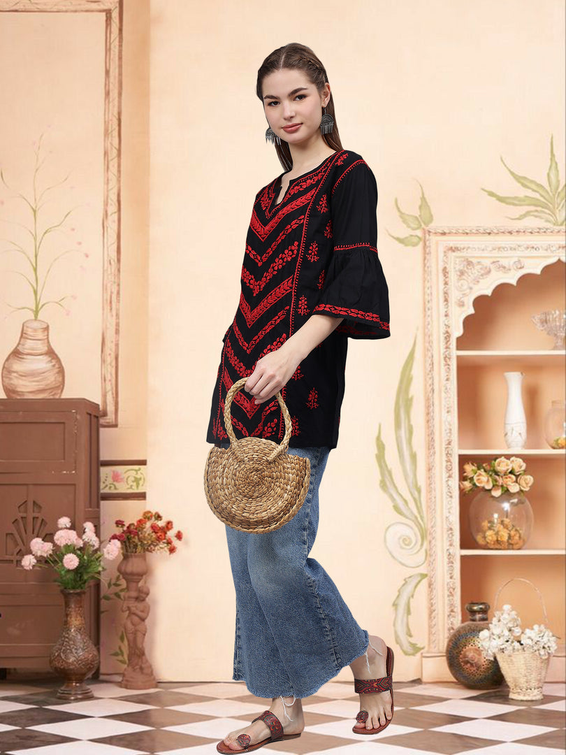 Seva Chikan Hand Embroidered Cotton Lucknowi Chikan Top