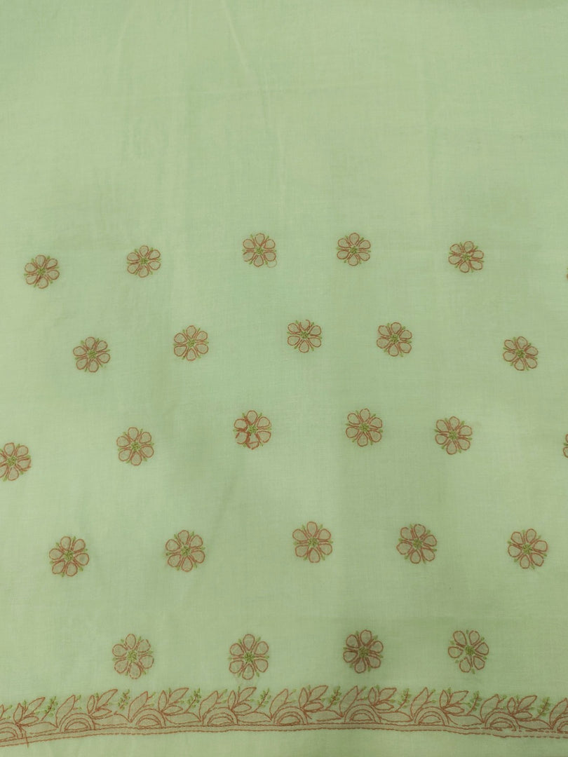 Seva Chikan Hand Embroidered Lemon Cotton Lucknowi Chikankari Unstitched Suit Piece-SEV15001