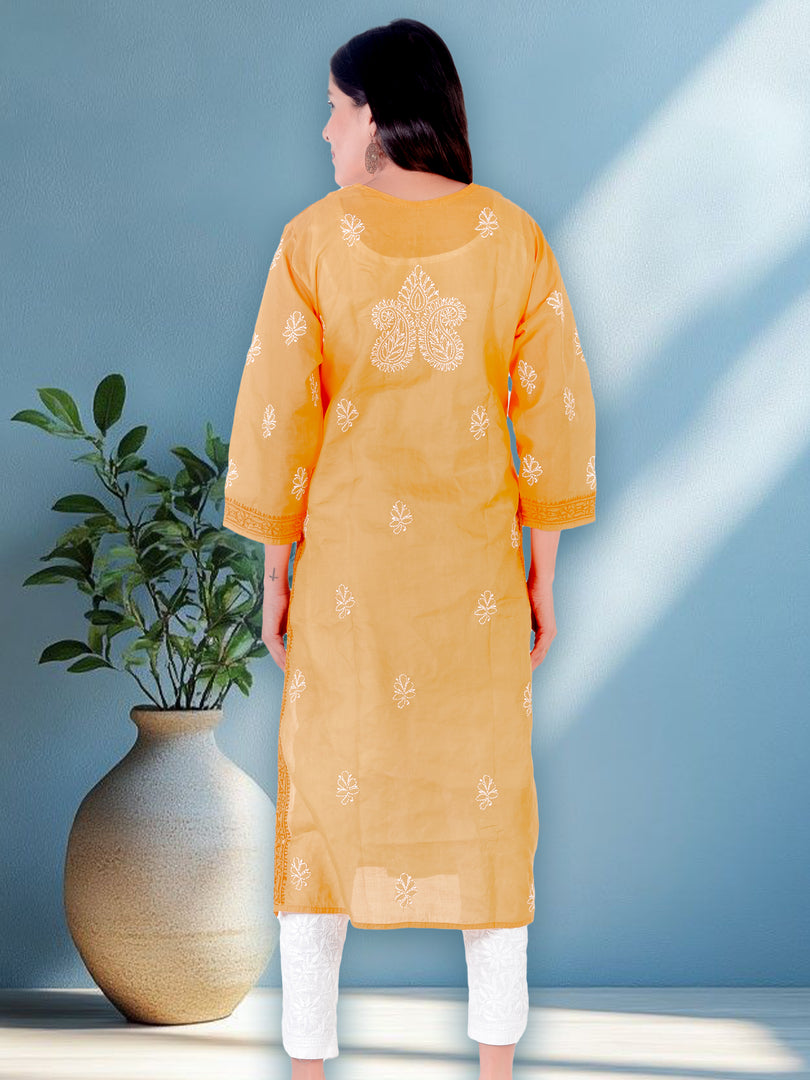 Seva Chikan Hand Embroidered Brown Cotton Lucknowi Chikan Kurti SCL1229