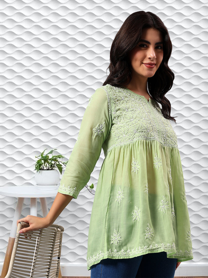 Seva Chikan Hand Embroidered Terivoil Cotton Lucknowi Chikan Top