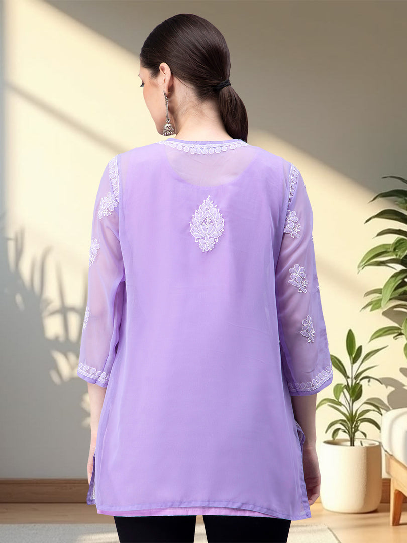 Seva Chikan Hand Embroidered Georgette Lucknowi Chikankari Top With Slip