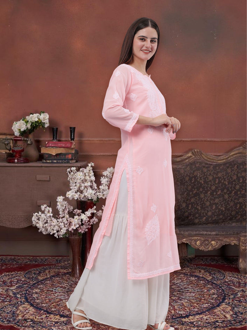 Seva Chikan Hand Embroidered Georgette Lucknowi Chikankari Kurta With Inner