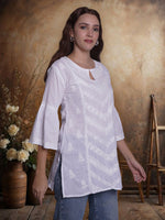 Load image into Gallery viewer, Seva Chikan Hand Embroidered White Cotton Lucknowi Chikan Top-SCL9235