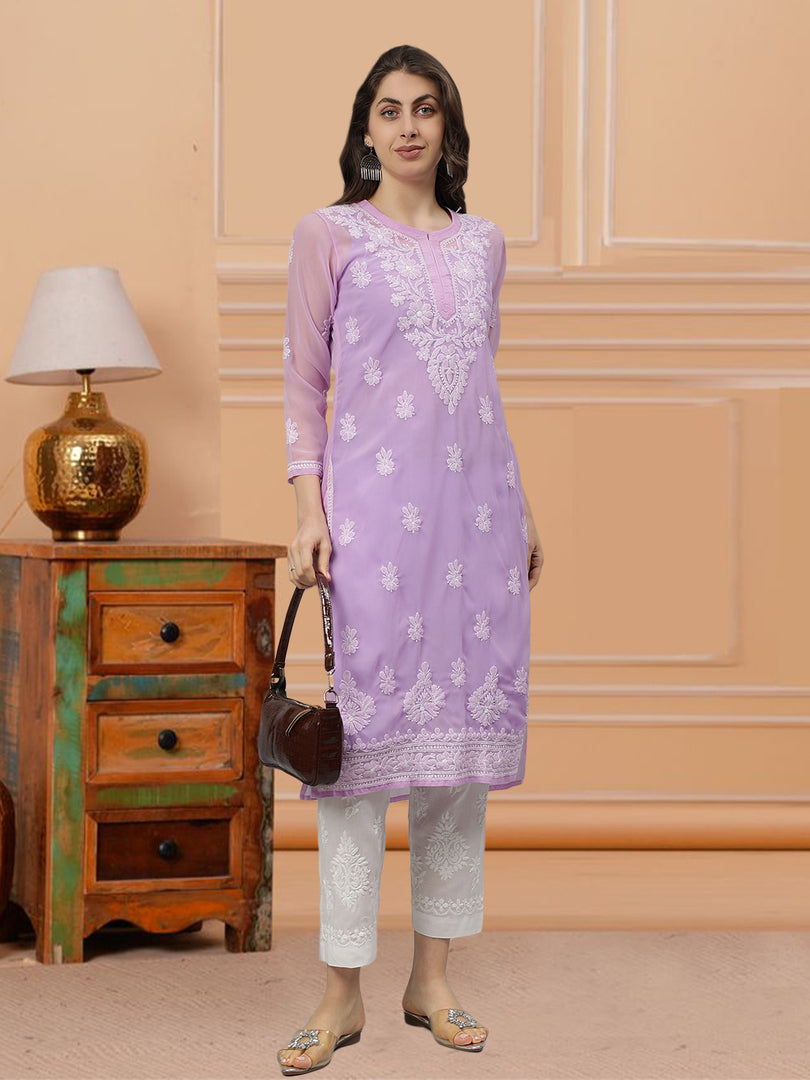 Seva Chikan Hand Embroidered Georgette Lucknowi Chikankari Kurta With Slip