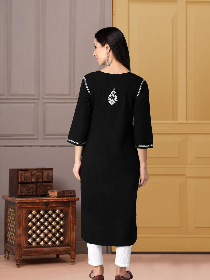 Seva Chikan Hand Embroidered Black Cotton Lucknowi Chikankari Kurta