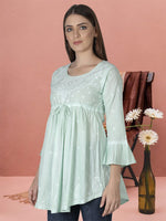 Load image into Gallery viewer, Seva Chikan Hand Embroidered Cotton Lucknowi Chikan Short Top
