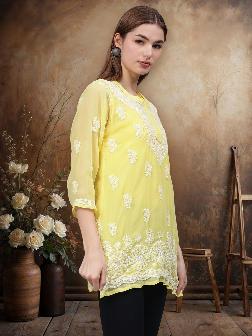 Seva Chikan Hand Embroidered Georgette Lucknowi Chikankari Top With Slip SCL9186