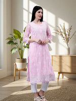 Load image into Gallery viewer, Seva Chikan Hand Embroidered Georgette Lucknowi Chikankari Kurta With Inner