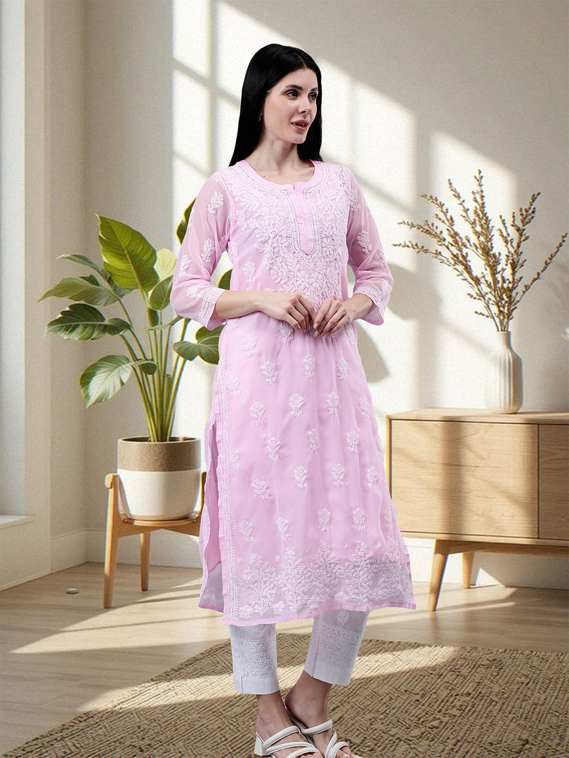 Seva Chikan Hand Embroidered Georgette Lucknowi Chikankari Kurta With Inner