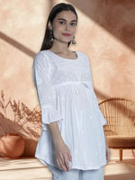 Load image into Gallery viewer, Seva Chikan Hand Embroidered Cotton Lucknowi Chikan Short Top