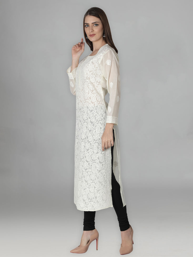 Seva Chikan Hand Embroidered Cotton Lucknowi Chikan Kurta