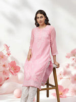 Load image into Gallery viewer, Seva Chikan Hand Embroidered Georgette Lucknowi Chikankari Kurta With Slip