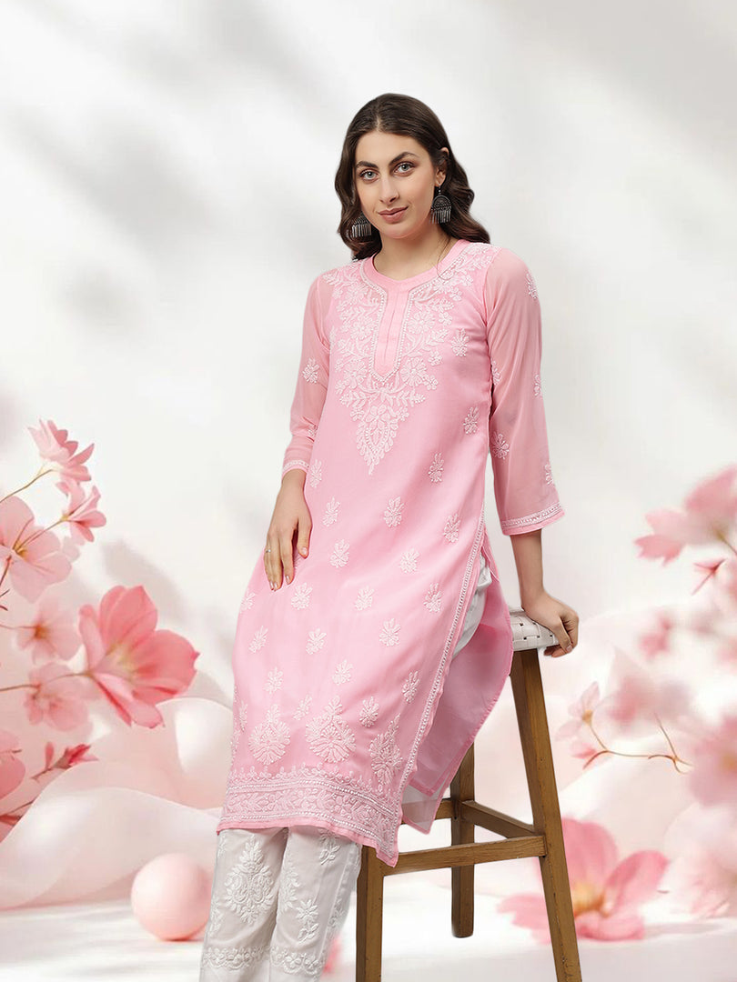 Seva Chikan Hand Embroidered Georgette Lucknowi Chikankari Kurta With Slip