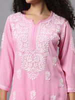Load image into Gallery viewer, Seva Chikan Hand Embroidered Pink Rayon Lucknowi Chikankari Kurta Set SCL8063