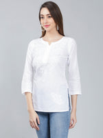 Load image into Gallery viewer, Seva Chikan Hand Embroidered White Cotton Lucknowi Chikan Top-SCL9048