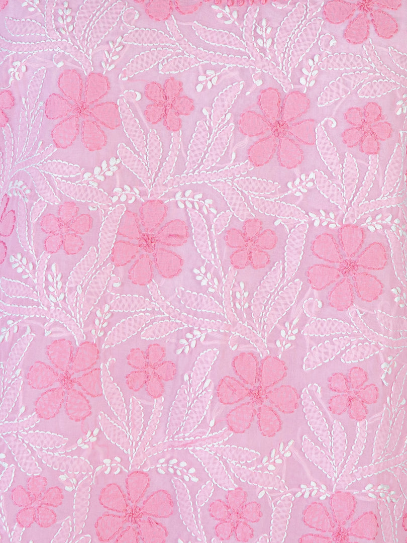 Seva Chikan Hand Embroidered Pink Cotton Lucknowi Chikan Kurti SCL1203