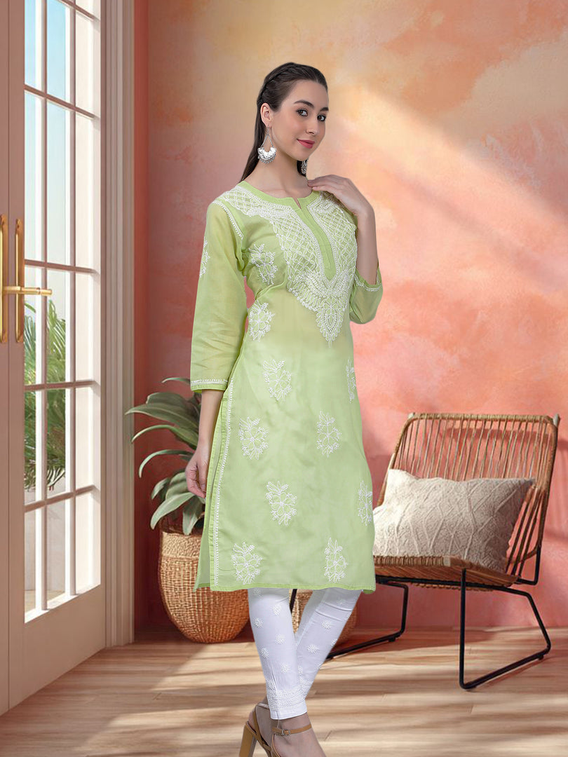 Seva Chikan Hand Embroidered Terivoil Cotton Lucknowi Chikan Kurti