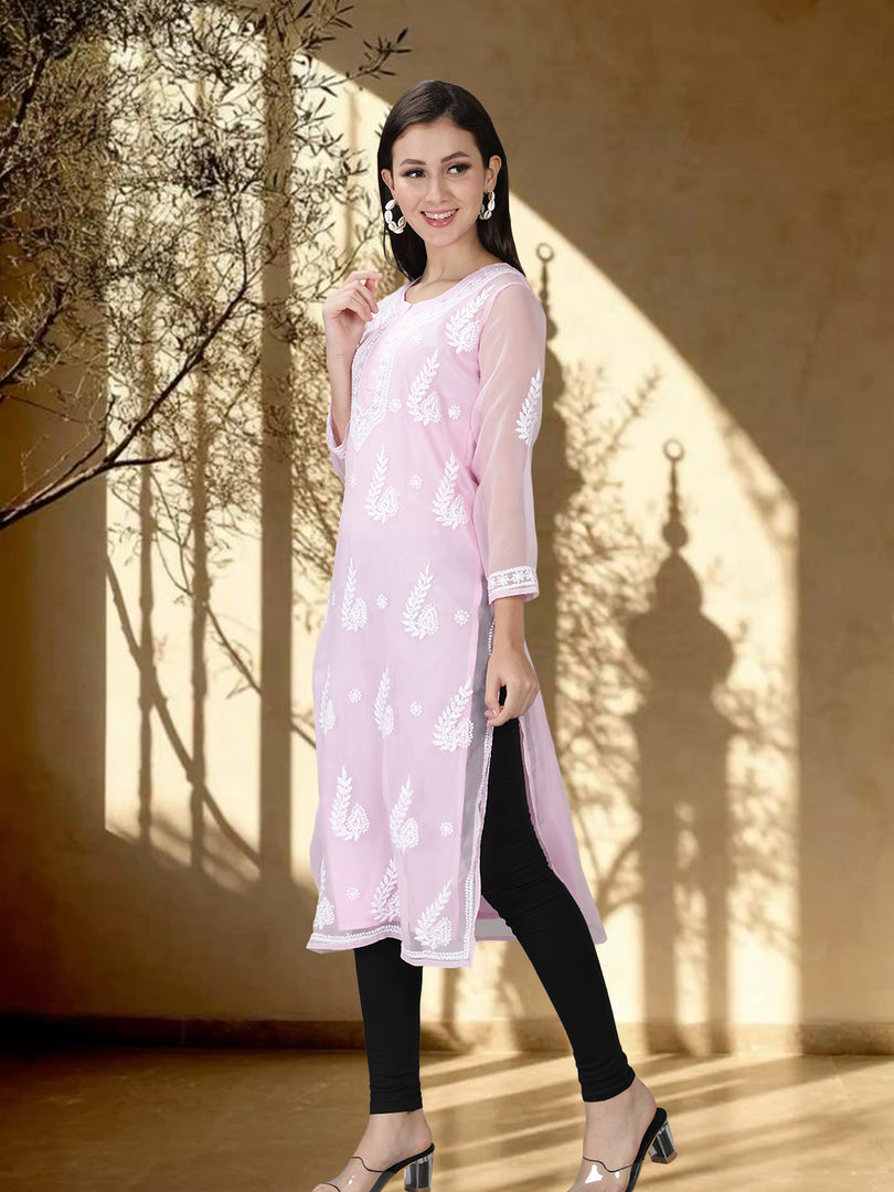 Seva Chikan Hand Embroidered Georgette Lucknowi Chikankari Kurta With Slip