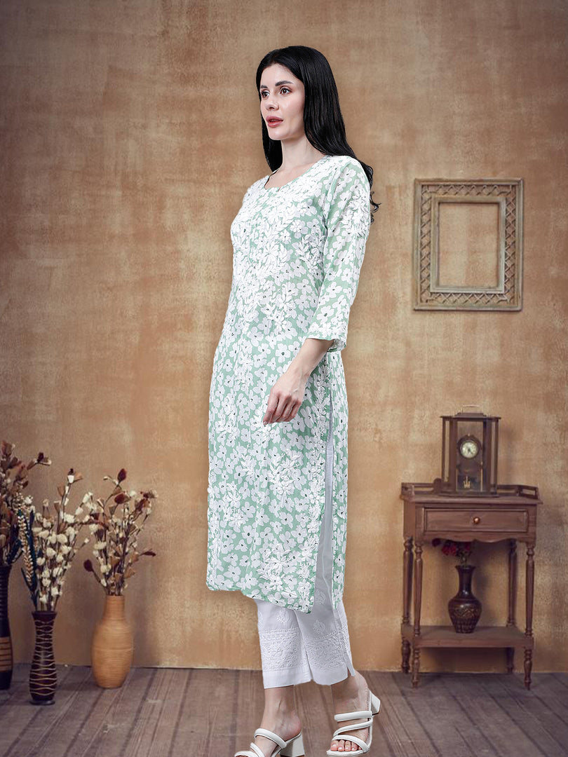 Seva Chikan Hand Embroidered Mal Mal Lucknowi Chikankari Kurta