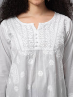 Load image into Gallery viewer, Seva Chikan Hand Embroidered White Cotton Lucknowi Chikankari Top SEV2000
