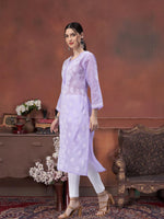 Load image into Gallery viewer, Seva Chikan Hand Embroidered Terivoil Cotton Lucknowi Chikan Kurti