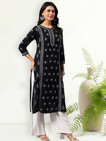 Load image into Gallery viewer, Seva Chikan Hand Embroidered Lucknowi Chikankari Black &amp; Grey Cotton Kurta SCL4769