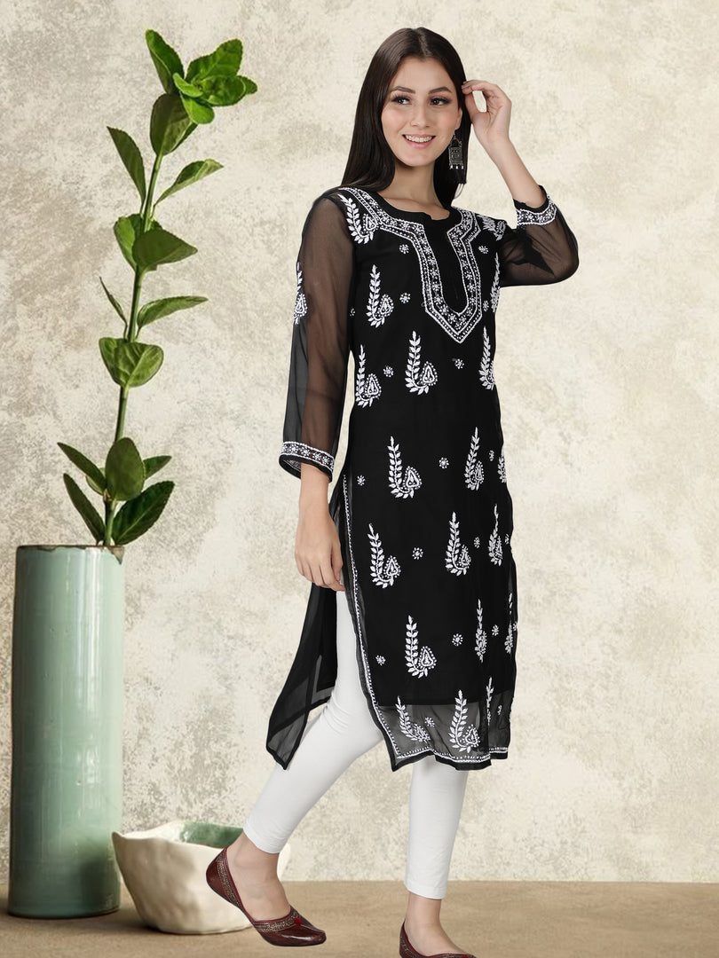 Seva Chikan Hand Embroidered Georgette Lucknowi Chikankari Kurta With Slip