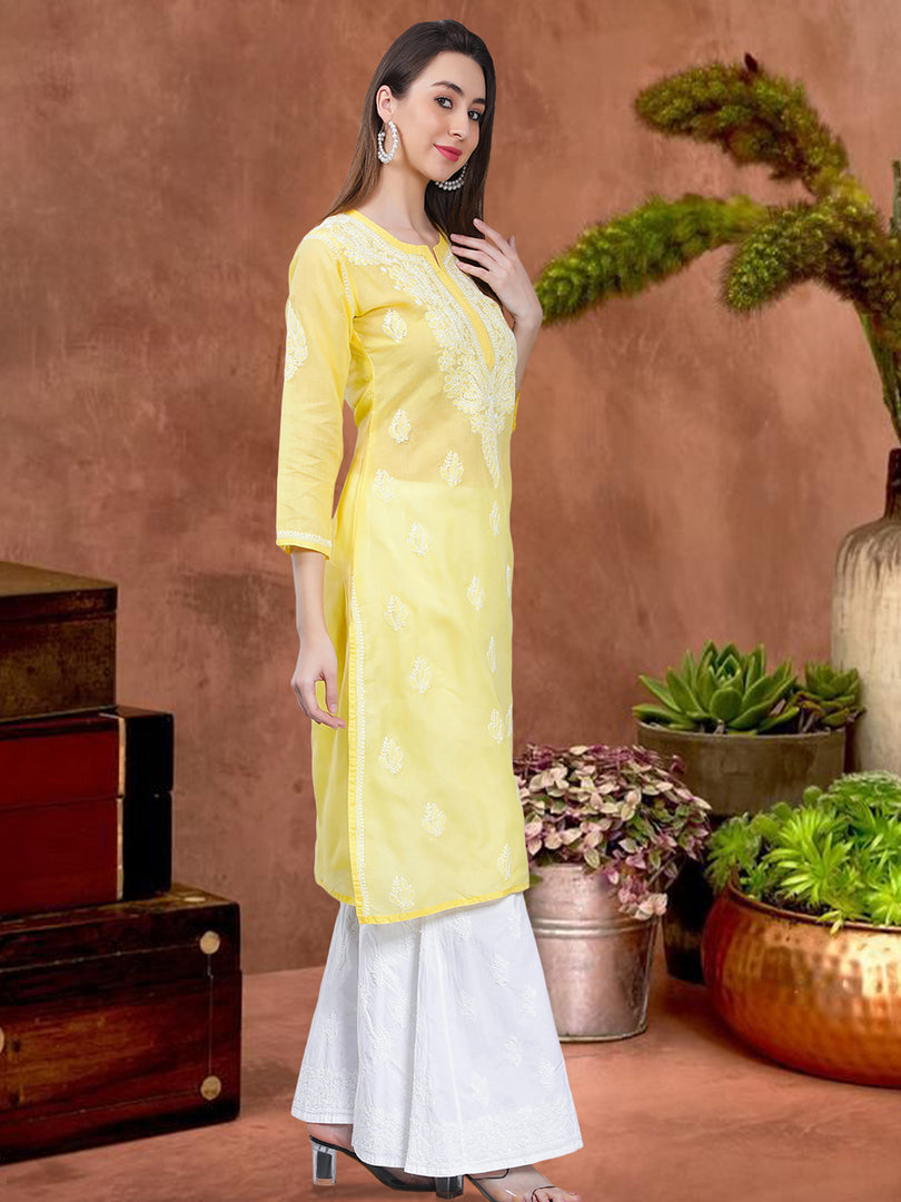 Seva Chikan Hand Embroidered  Terivoil Cotton Lucknowi Chikan Kurta