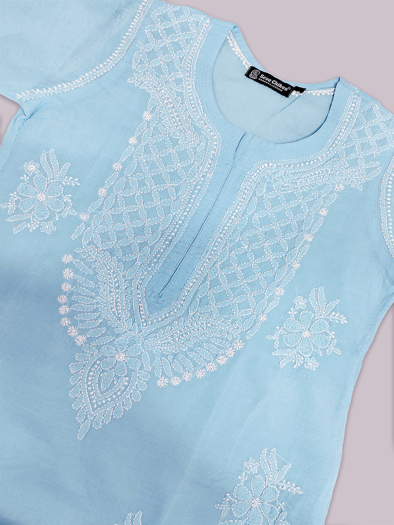 Seva Chikan Hand Embroidered Terivoil Cotton Lucknowi Chikan Kurti