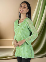 Load image into Gallery viewer, Seva Chikan Hand Embroidered  Georgette Lucknowi Chikan Top With Slip