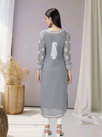 Load image into Gallery viewer, Seva Chikan Hand Embroidered Georgette Lucknowi Chikan Kurti With Slip