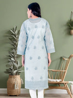 Load image into Gallery viewer, Seva Chikan Hand Embroidered Grey Cotton Lucknowi Chikan Kurti SCL1215
