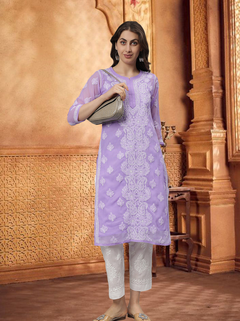 Seva Chikan Hand Embroidered Georgette Lucknowi Chikankari Kurta With Slip