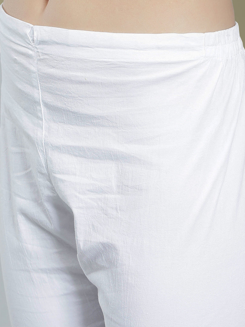 Seva Chikan Hand Embroidered White Cotton Lucknawi Chikankari Palazzo-SCL11026