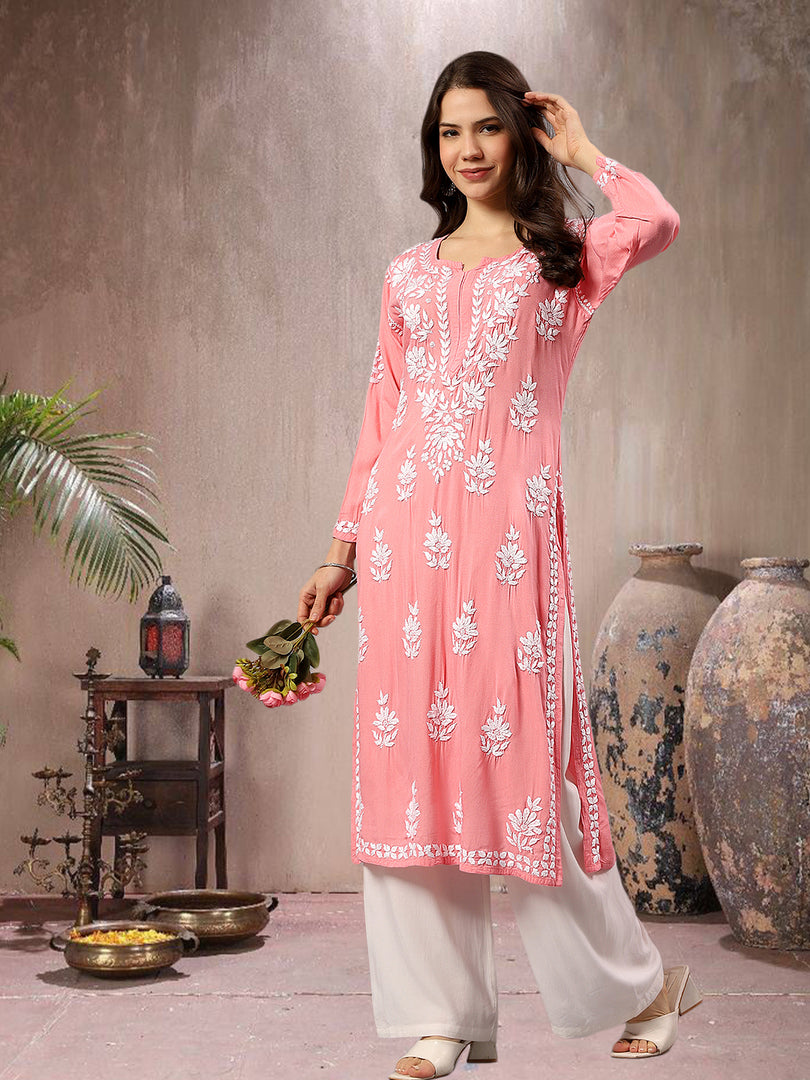 Seva Chikan Hand Embroidered Rayon Lucknowi Chikankari Kurta