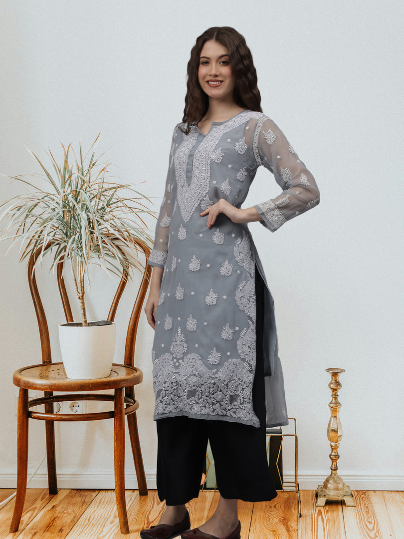 Seva Chikan Hand Embroidered Georgette Lucknowi Chikankari Kurta With Inner