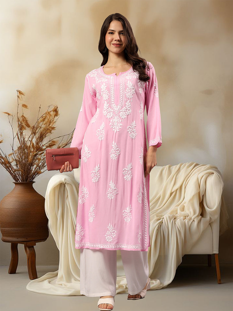 Seva Chikan Hand Embroidered Rayon Lucknowi Chikankari Kurta