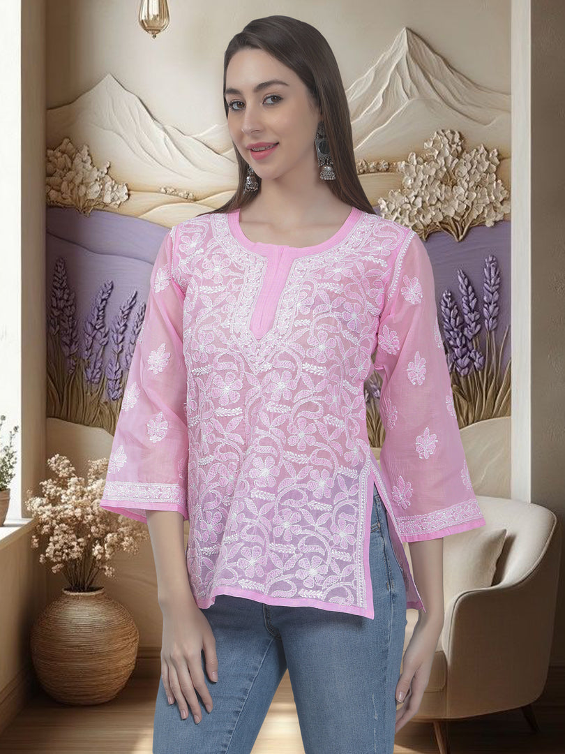 Seva Chikan Hand Embroidered Terivoil Cotton Lucknowi Chikan Top