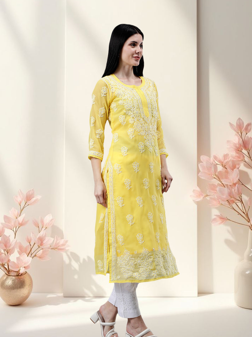 Seva Chikan Hand Embroidered Georgette Lucknowi Chikankari Kurta With Inner