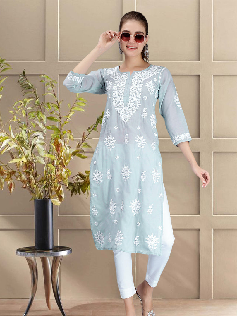 Seva Chikan Hand Embroidered Terivoil Cotton Lucknowi Chikankari Kurta