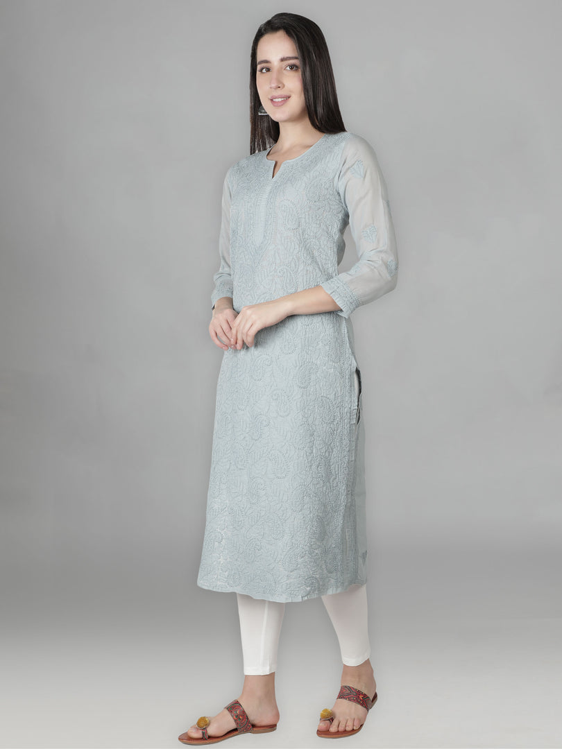 Seva Chikan Hand Embroidered Cotton Lucknowi Chikan Kurta