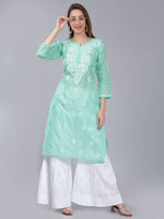 Load image into Gallery viewer, Seva Chikan Hand Embroidered  Terivoil Cotton Lucknowi Chikan Kurta
