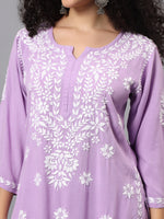Load image into Gallery viewer, Seva Chikan Hand Embroidered Mauve Rayon Lucknowi Chikankari Kurta Set SCL8090