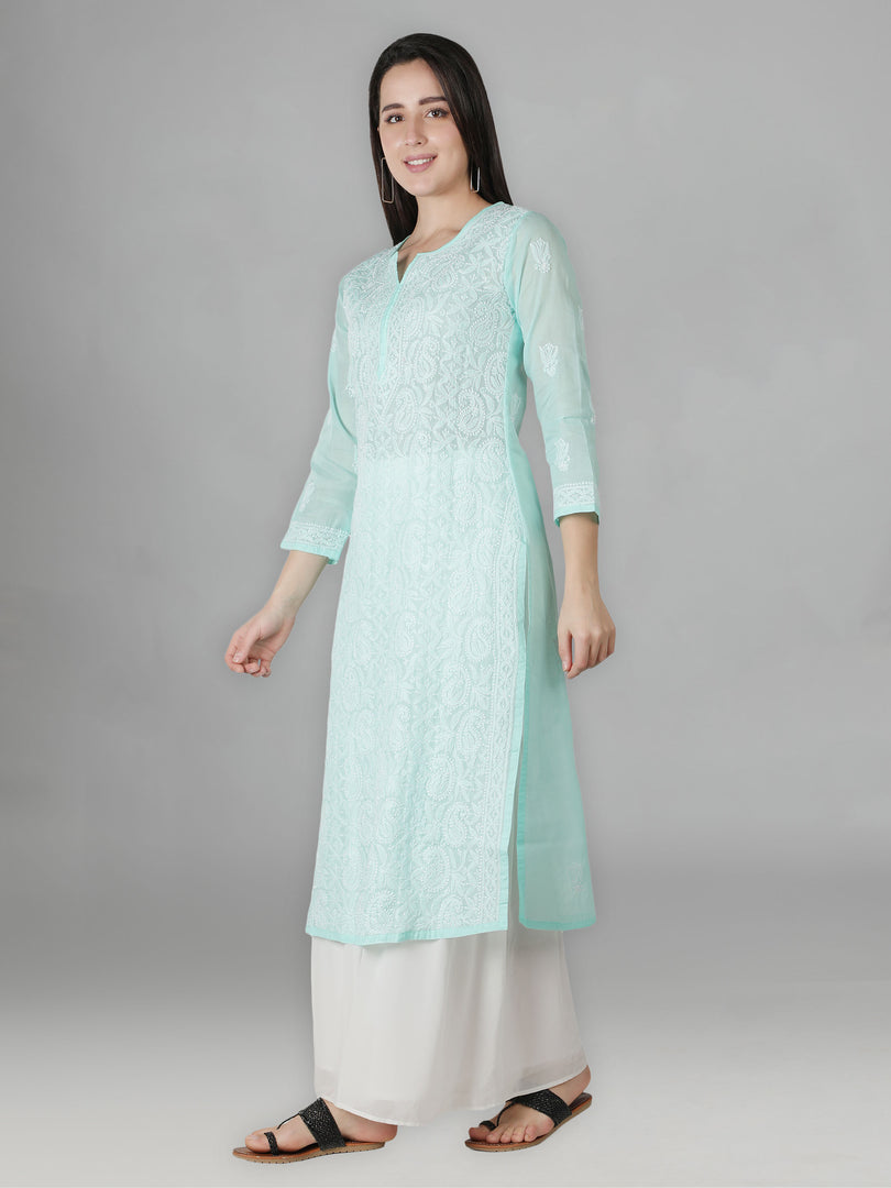 Seva Chikan Hand Embroidered Cotton Lucknowi Chikan Kurti