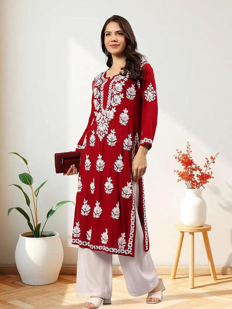 Seva Chikan Hand Embroidered Rayon Lucknowi Chikankari Kurta