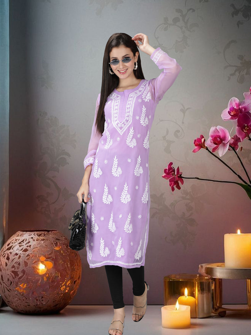 Seva Chikan Hand Embroidered Georgette Lucknowi Chikankari Kurta With Slip