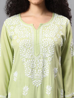 Load image into Gallery viewer, Seva Chikan Hand Embroidered Sage Green Rayon Lucknowi Chikankari Kurta Set SCL8062