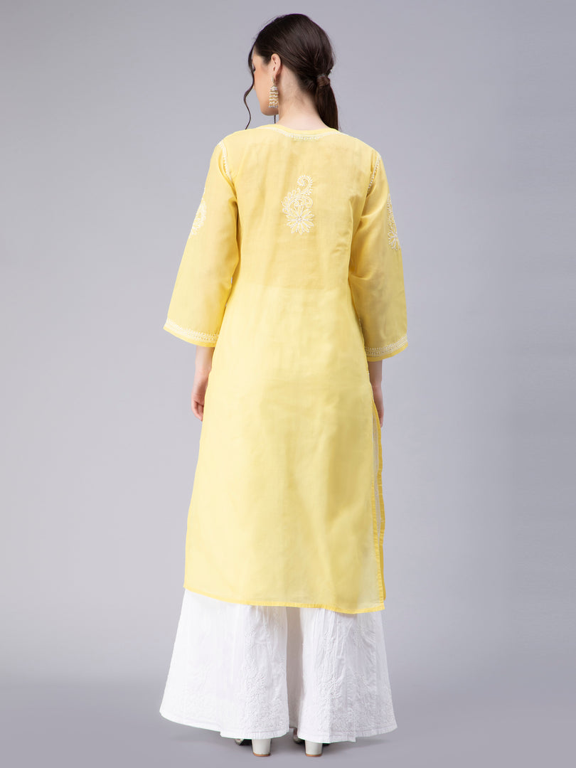 Seva Chikan Hand Embroidered Terivoil Cotton Lucknowi Chikan Kurti